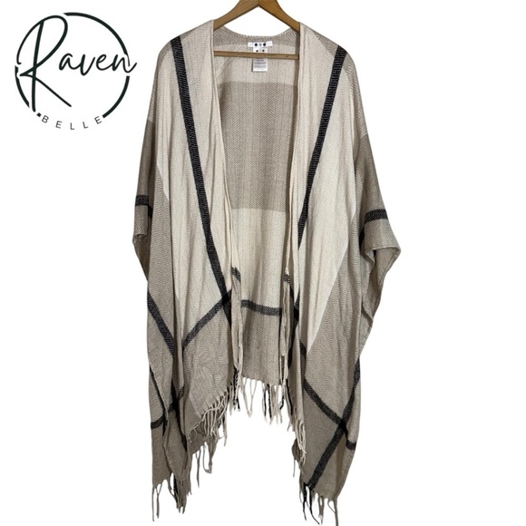 Three Dots Cashmere Blend Wrap. Fringe  One Size Fits All. Cream, tan, black‎ - Picture 1 of 5